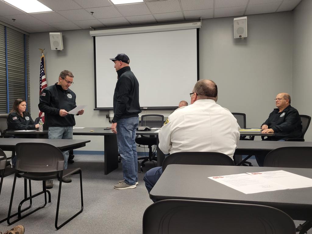 Deputy Chief of EMS Operations / Battalion Chief of Station 231 Scott Seybert being sworn in later in January.